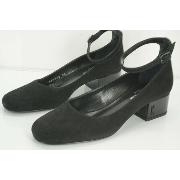 Saint Laurent Suede Babies Ankle Strap Block Heel Pump SZ 36 NIB YSL Logo $795 - Picture 5 of 11